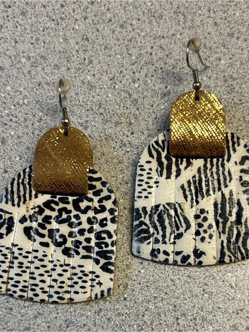 Flourish leather Gold and Black Animal Print Drop Earrings for Women